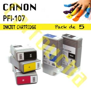 PACK 5 CARTOUCHES COMPATIBLES CANON PFI107